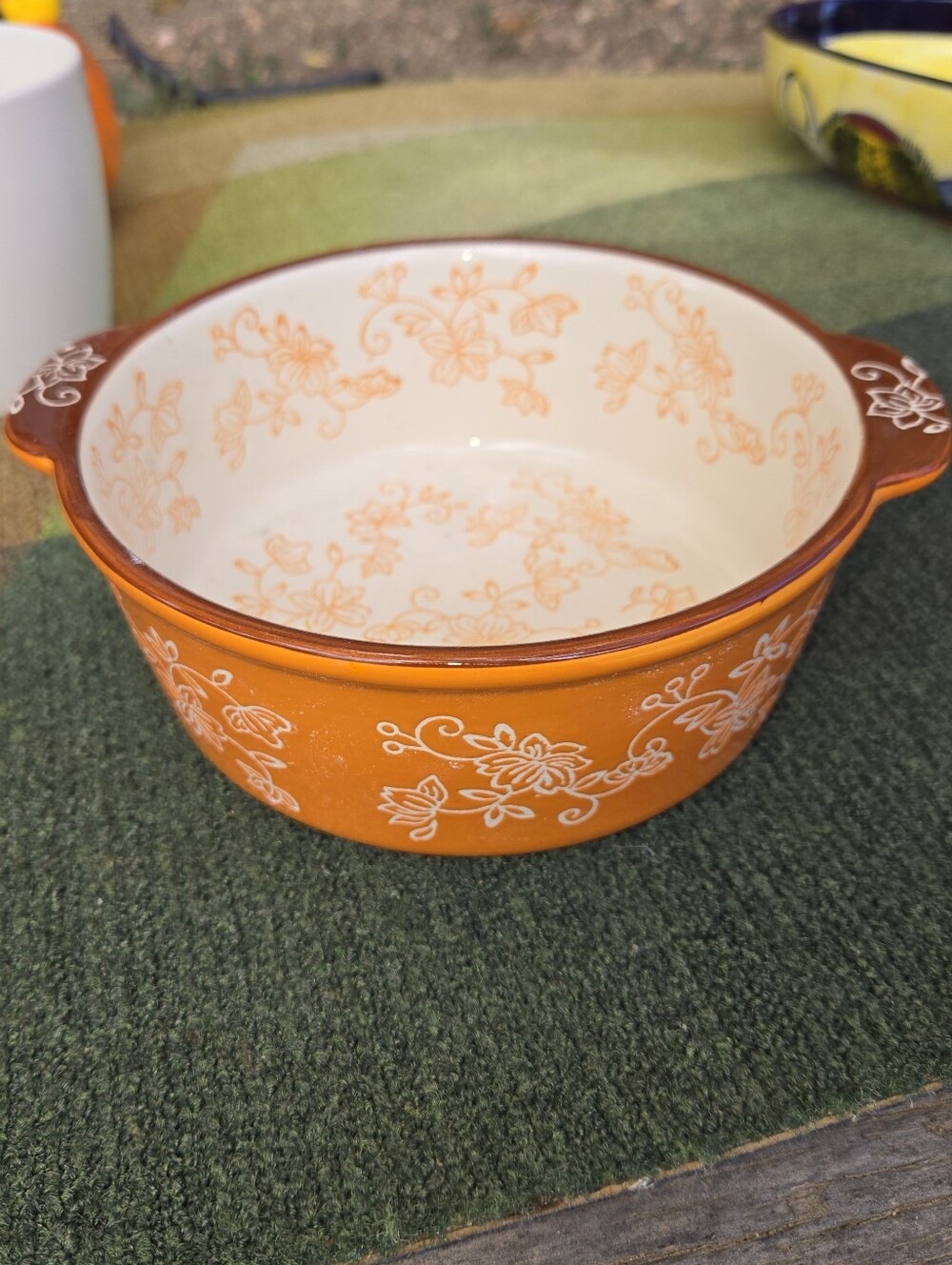 Temp-Tations Orange Floral Ceramic Casserole Dish